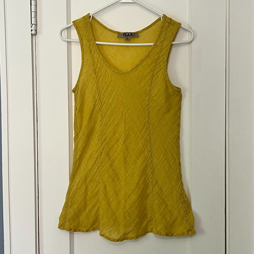 Flax 100% linen canary yellow tank size small lagenlook minimalist colorful